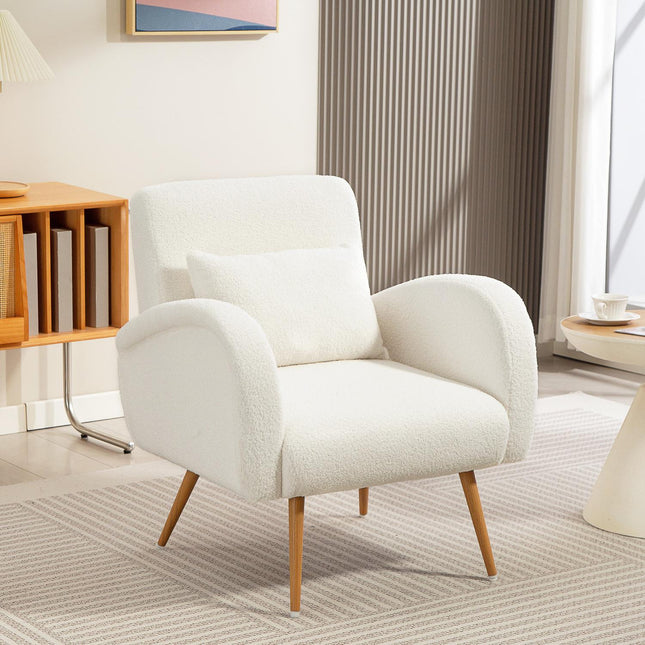 Fauteuil met fleece hoes, kussen, metalen poten, crème