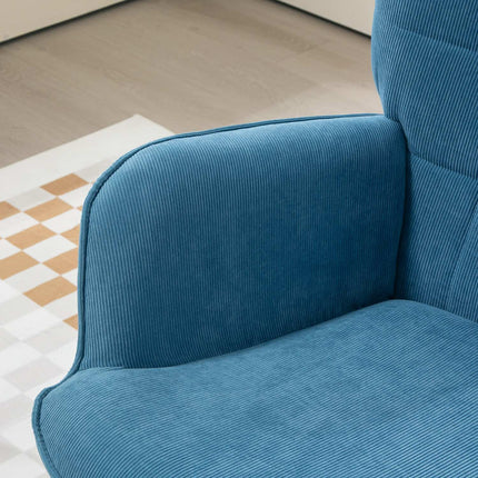 Blauer Kordsamt-Ohrensessel mit Fußhocker, getuftetes Design