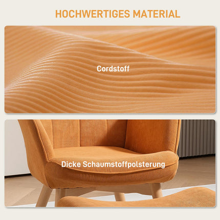Ohrensessel mit Hocker – Gesteppter Cord, braun