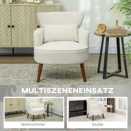 Cremefarbener Polstersessel - Holzbeine, Kordoptik