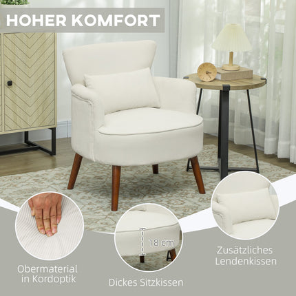 Cremefarbener Polstersessel - Holzbeine, Kordoptik