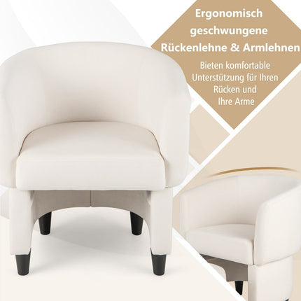 Fauteuil avec repose-pieds, fauteuil en velours rembourré, fauteuil club, bois massif, beige