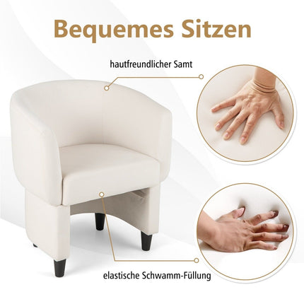 Fauteuil avec repose-pieds, fauteuil en velours rembourré, fauteuil club, bois massif, beige