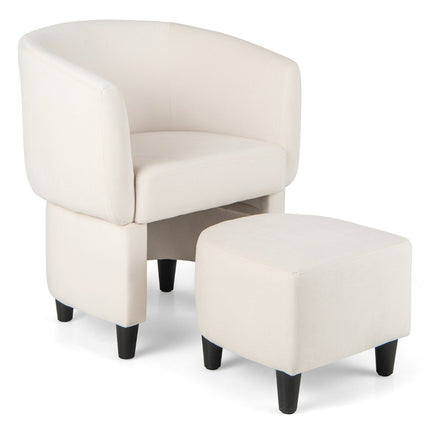 Fauteuil avec repose-pieds, fauteuil en velours rembourré, fauteuil club, bois massif, beige