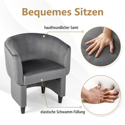 Sessel mit Fußhocker, Samtsessel gepolstert, Clubsessel, Massivholz, Grau