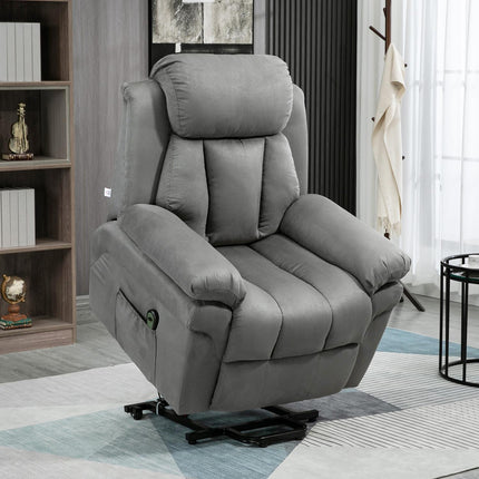 Electric recliner with standing aid, artificial leather, grey