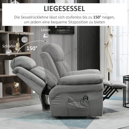 Electric recliner with standing aid, artificial leather, grey