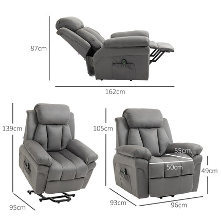 Electric recliner with standing aid, artificial leather, grey