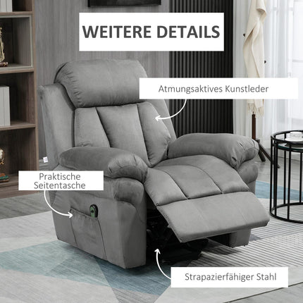 Electric recliner with standing aid, artificial leather, grey