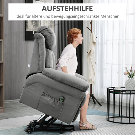 Electric recliner with standing aid, artificial leather, grey