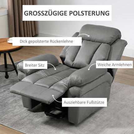 Electric recliner with standing aid, artificial leather, grey