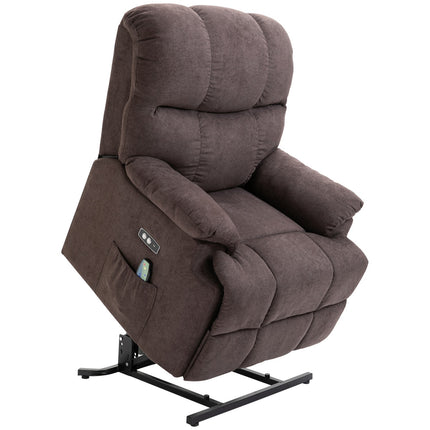 Massage armchair with standing aid and USB port, dark brown