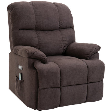 Massage armchair with standing aid and USB port, dark brown