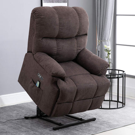 Massage armchair with standing aid and USB port, dark brown