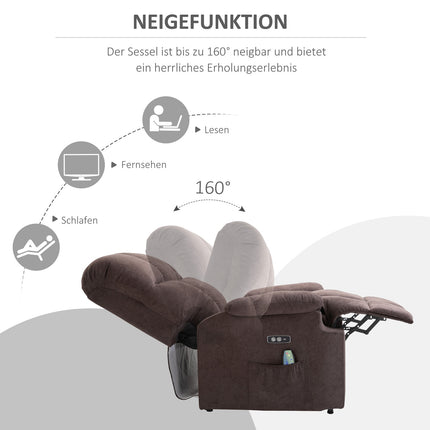 Massage armchair with standing aid and USB port, dark brown