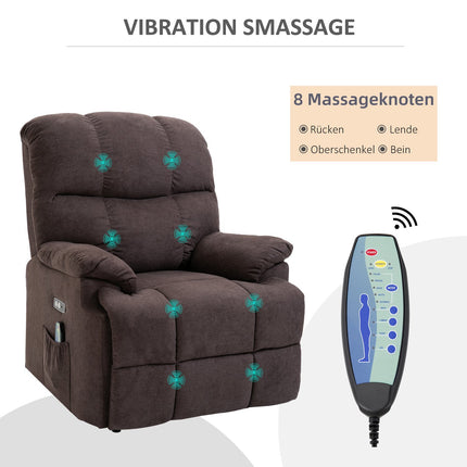 Massage armchair with standing aid and USB port, dark brown
