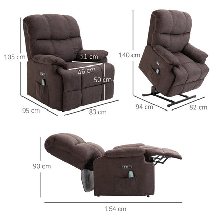 Massage armchair with standing aid and USB port, dark brown