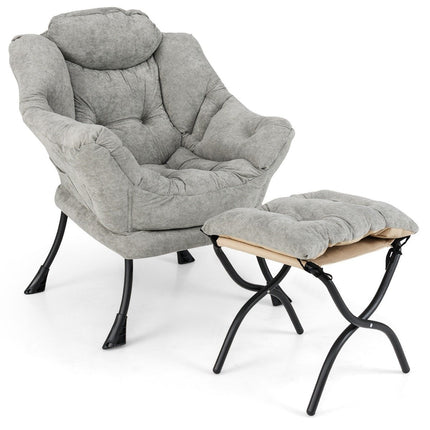 Fauteuil avec tabouret, accoudoirs, poche latérale et repose-pieds double face, fauteuil de relaxation gris