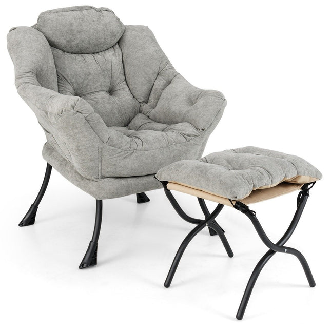 Fauteuil met kruk & armleuningen & zijvak & dubbelzijdige voetensteun relaxstoel grijs