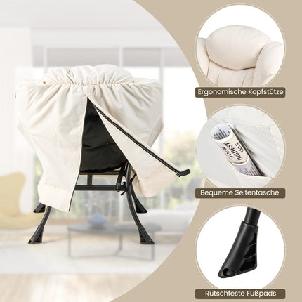 Fauteuil avec tabouret, accoudoirs, poche latérale et repose-pieds, fauteuil de relaxation, fauteuil à oreilles beige