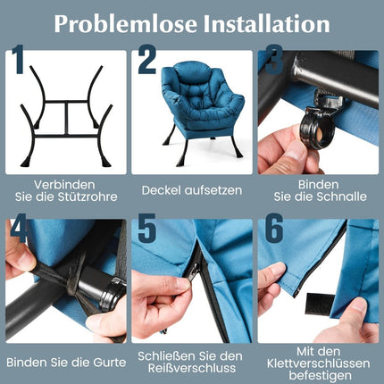 Sessel mit Hocker &amp; Armlehnen &amp; Seitentasche &amp; Fußstütze Relaxsessel Ohrensessel Blau