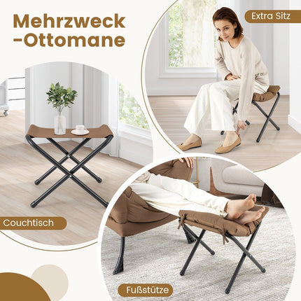 Sessel mit Hocker &amp; Armlehnen &amp; Seitentasche &amp; Fußstütze Relaxsessel Ohrensessel Braun