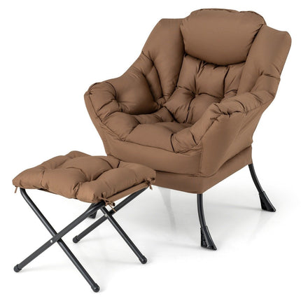 Sessel mit Hocker &amp; Armlehnen &amp; Seitentasche &amp; Fußstütze Relaxsessel Ohrensessel Braun