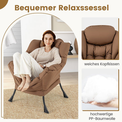 Sessel mit Hocker &amp; Armlehnen &amp; Seitentasche &amp; Fußstütze Relaxsessel Ohrensessel Braun