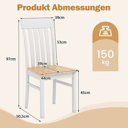 Esszimmerstühle ohne Armlehnen, 2er-Set, ergonomische Rückenlehne, Holz