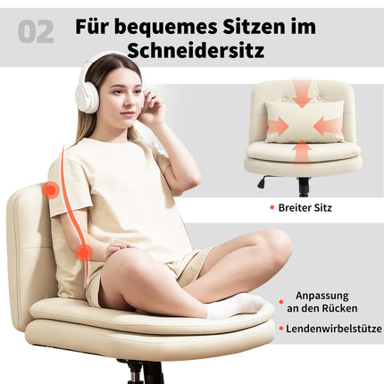 Armless Office Chair, Faux Leather, Adjustable Height, Beige
