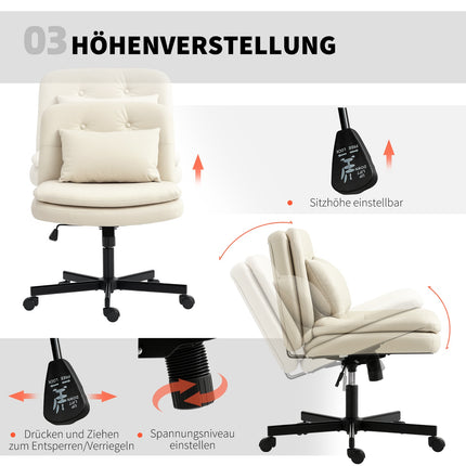 Armless Office Chair, Faux Leather, Adjustable Height, Beige