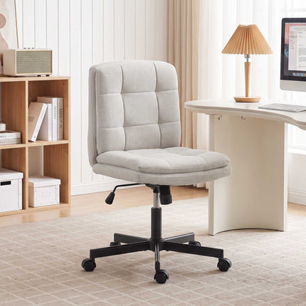 Armless Office Chair with Double-Layer Padding, Light Grey, Linen Look