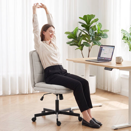 Armless Office Chair with Double-Layer Padding, Light Grey, Linen Look