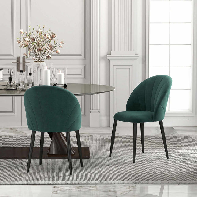 Armloze fluwelen eetkamerstoelen, set van 2, donkergroen