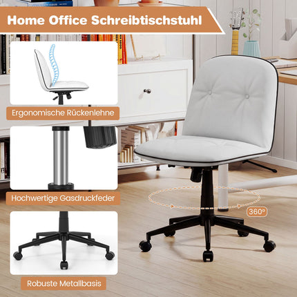 Weißer Kunstleder-Bürostuhl ohne Armlehnen mit verstellbarer Höhe