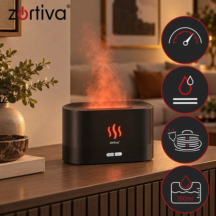 Aroma Diffuser Humidifier 180 ml with RGB LED Flame Effect, USB-C, Black
