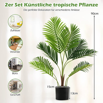 Artificial Areca Palm Set, 90 cm, Indoor, Maintenance-Free