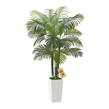 Artificial Areca Palm Tree 6 Ft, White Planter
