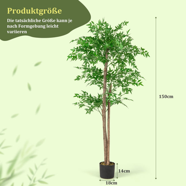 Umělý bambus s květináčem, 150 cm, 1020 listů