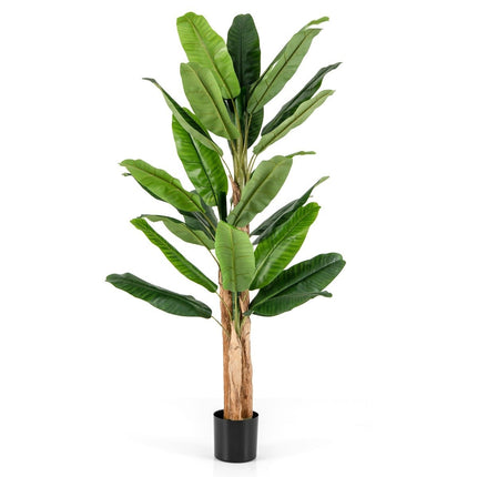 Künstlicher Bananenbaum mit 27 Blättern &amp; Naturstamm Bananenpflanze Kunstpflanze 195 cm