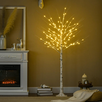 Artificial Birch Tree with LED Lights, White Bark, 180cm