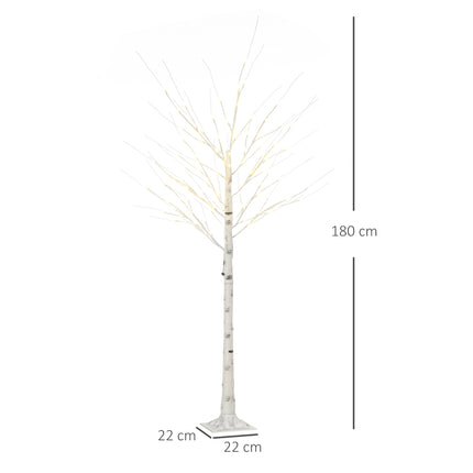 Artificial Birch Tree with LED Lights, White Bark, 180cm