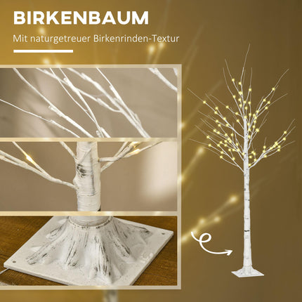 Artificial Birch Tree with LED Lights, White Bark, 180cm