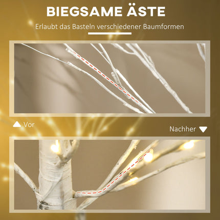 Artificial Birch Tree with LED Lights, White Bark, 180cm