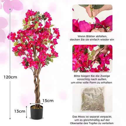 Artificial Bougainvillea Tree with Pot, 120 cm, Pink