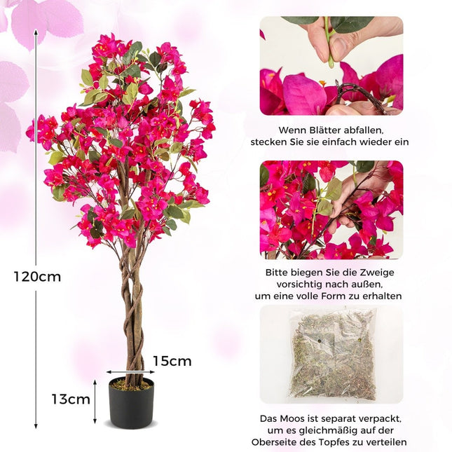 Umělá bougainvillea s květináčem, 120 cm, růžová