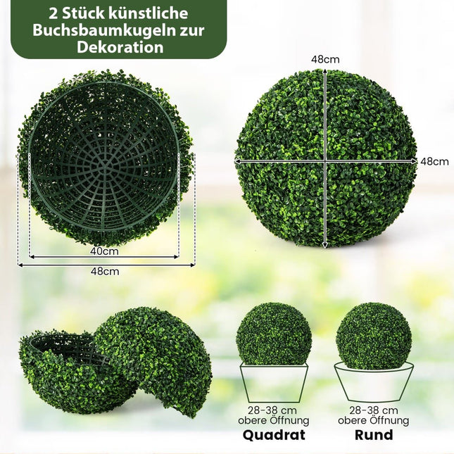 Artificial Boxwood Balls, 48 cm, UV Resistant, Set of 2