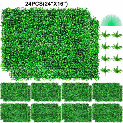 Artificial Boxwood Hedge Panels, 24-Pack, UV Resistant