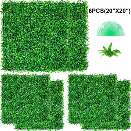 Artificial Boxwood Hedge Panels, 6-Pack, 20x20 In, UV