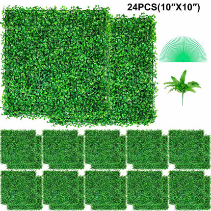 Artificial Boxwood Hedge Wall Panels UV, 24 Pack 10x10 in